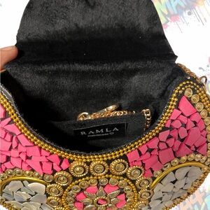 Ramla-Handmade Pink and Gold Mosaic Clutch
